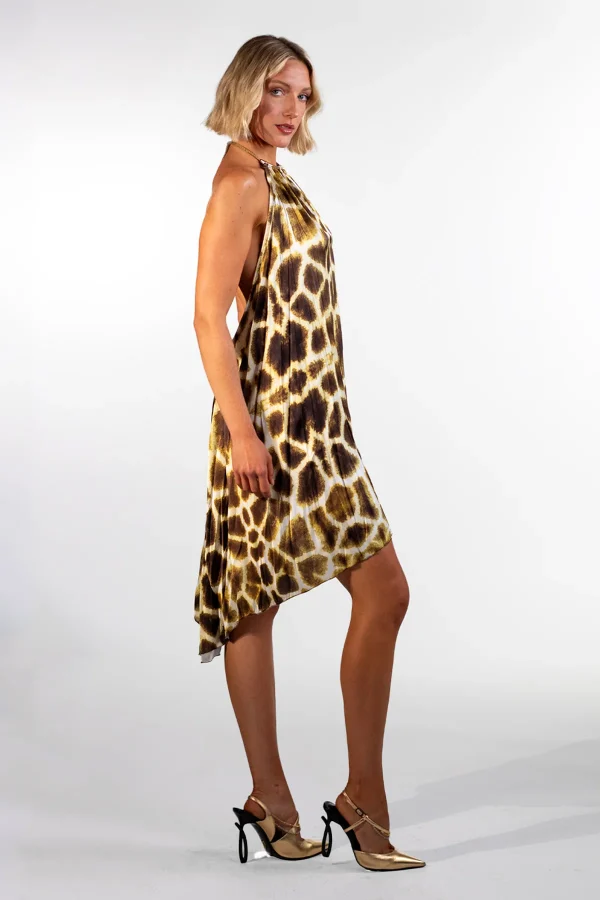Alessa Yellow Asymmetrical Giraffe Print Short Dress - Image 5
