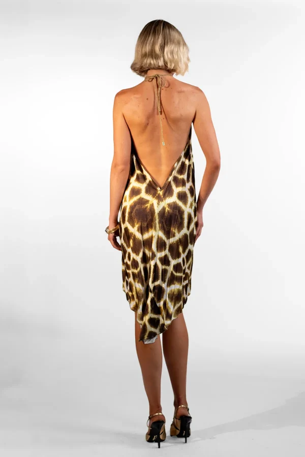 Alessa Yellow Asymmetrical Giraffe Print Short Dress - Image 4