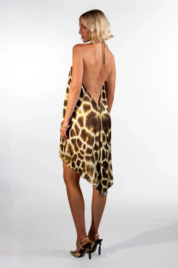 Alessa Yellow Asymmetrical Giraffe Print Short Dress - Image 3