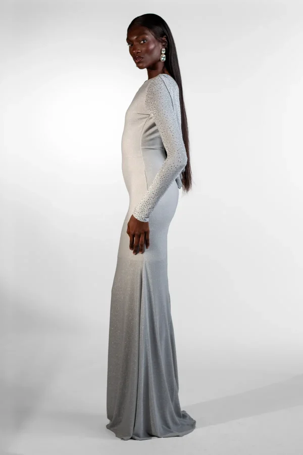 Denice Silver Single Shoulder Maxi Gown - Image 3