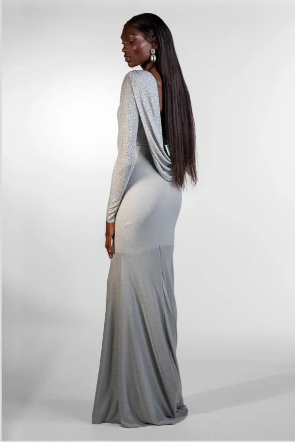 Denice Silver Single Shoulder Maxi Gown - Image 4