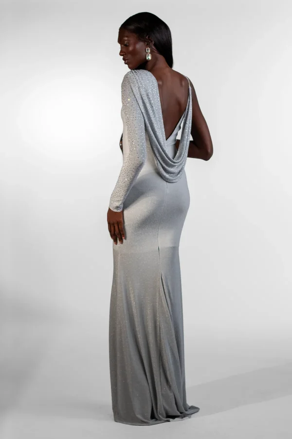 Denice Silver Single Shoulder Maxi Gown - Image 6