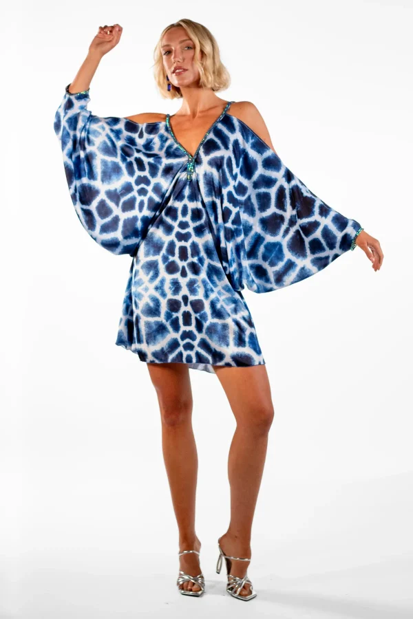 Maidy Blue Batwing Giraffe Print Short Dress - Image 3