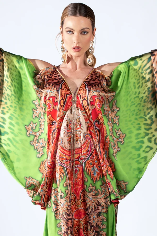 Maidy Orange Green Silk - Long Dress - Image 3